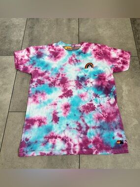 Aviator Nation Kids tie dye purple pink blue rainbow stitched t-shirt 12